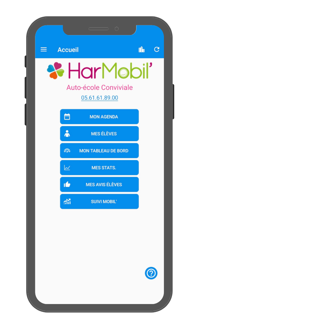 Écran d'accueil de l'application HarMobil'