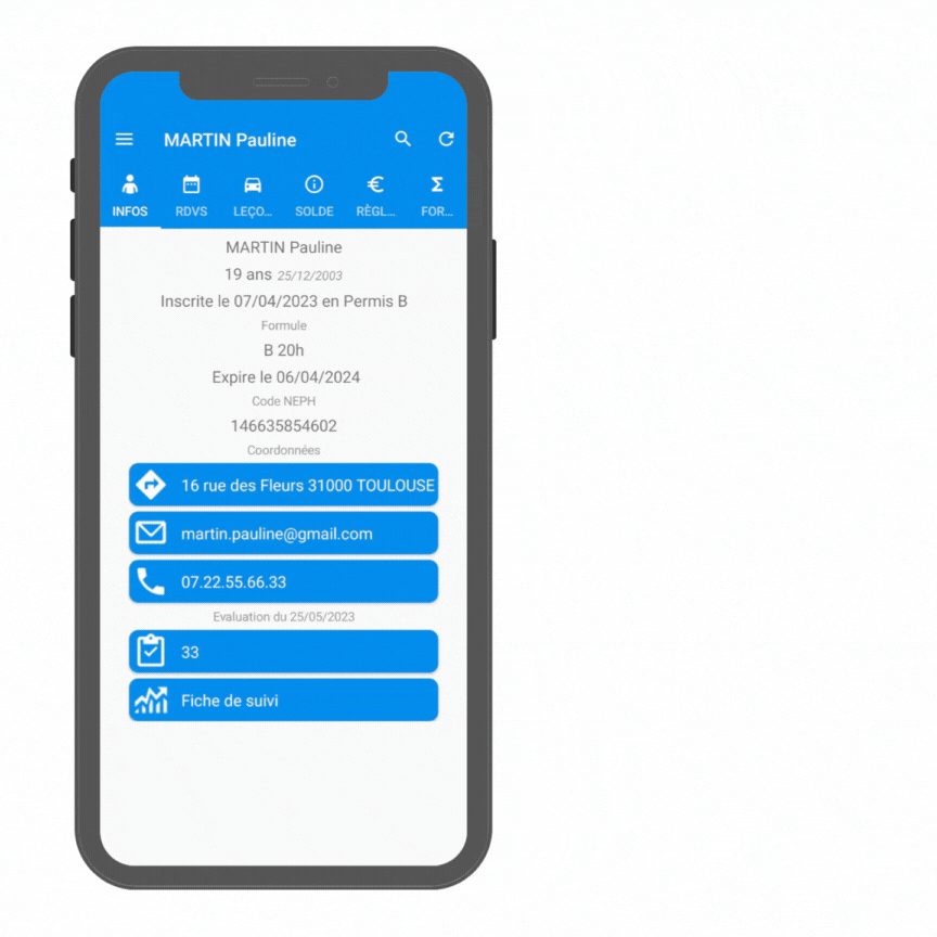 Consultation des fiches élèves dans l'application HarMobil'
