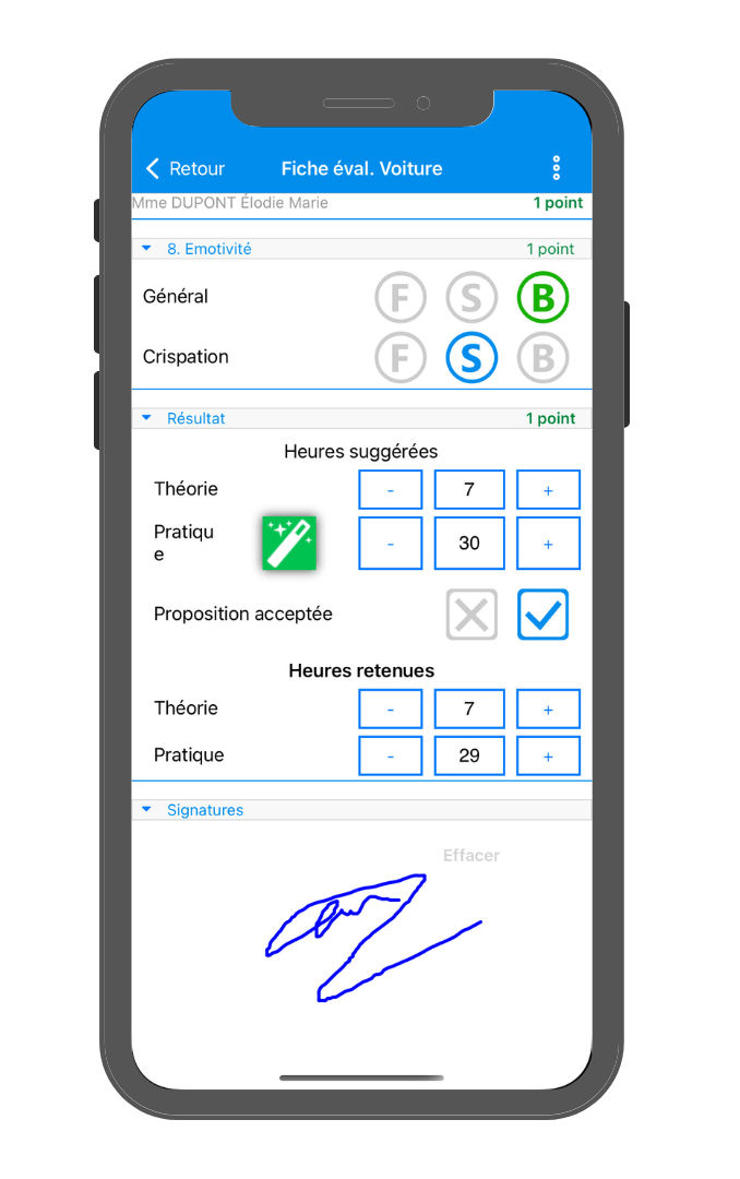 Fiche d'évaluation dématérialisée dans l'application HarMobil'